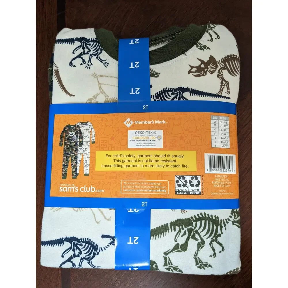 Members Mark Dinosaur Pajama Set Boys 2T Dino Shirt Pants Snug Fit Mix and Match